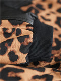 Retro Leopard Print & Black Patchwork PU Leather Jacket for Women