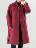 Men's Retro Plain Mid-Length Tang Suit Warm Cotton Coat