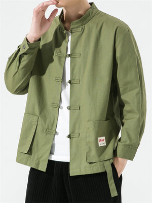 Men's Retro Tang Suit Plain Loose Kungfu Jacket