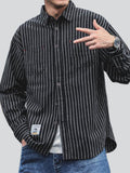 Men's Stylish Lapel Chest Pocket Button Pinstripe Shirt