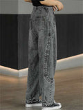 Trend Wavy Line Embroideried Grey Harem Jeans for Women