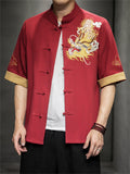 Chinese Style Hanfu Men's Golden Dragon Embroidery Knot Button Shirt