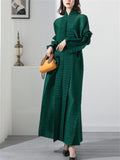 Women's Elegant High Collar Lace Up Midi Dress Coat