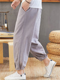 Soft Pure Cotton Ankle-Tied Stripe Lantern Pants for Men