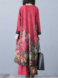 Beautiful Peony Print V Neck Long Sleeve Shirt + Loose Pants