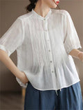 Women's Literary Thin Cotton Linen Short-sleeved Shirts