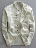 Men's Casual Button Up Stand Collar Linen Shirts