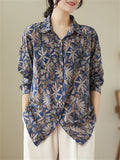 Women's Spring Retro All-Over Floral Print Lapel Button Shirt