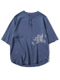 Lotus Flower Dragonfly Embroidered Men's Half Sleeve Shirts