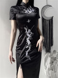 Female Loong Embroidered Side Slit Dress