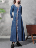 Elegant V-neck Half Sleeve Denim Dresses for Ladies