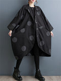 Polka Dot Stand Collar Bat Sleeve Oversized Coat for Lady