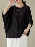 Women's Elegant Round Neck Batwing Sleeve Linen Shirt