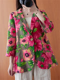 Women's Beautiful Rose Red Floral One Button Blazer