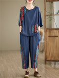 Ethnic Style Summer Denim Two Piece Suit for Ladies