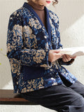 Women's Ethnic Thick Floral Print Fleece Lined Jacket