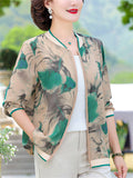 Women's Floral Print Zipper Plus Size Loose Jacket for Autumn