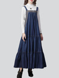 Fashionable Lady Heart Embroidery Sleeveless Denim Suspender Dress