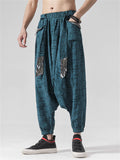 Chinese Style Men's Patchwork Harem Pants with Decorative Belt