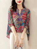 Summer Bohemian Style V Neck Print Vacation Shirt for Women