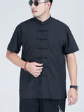 Men's Retro Solid Color Short Sleeve Tang Suit Shirt