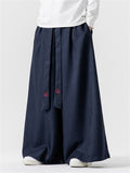 Male Ultra-loose Wide-leg Pants with Flame Pattern Strap