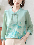 Women's Ancient Style Print Elegant Stand Collar 3/4 Sleeve Shirts