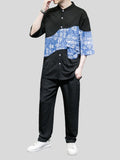 Half Sleeve Spliced Shirt & Pants Summer Two-piece Sets for Men