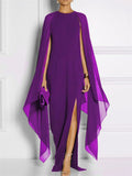 Female O-neck Sexy Split Irregular Shawl Gown Dress