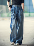 Women's Elegant High Waist Loose Wide Leg Blue Denim Pants