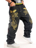 Golden Snake Letter Embroidery Hip Hop Jeans for Men