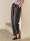 Women's Simple Cotton Linen Elastic Waist Straight-Leg Pants