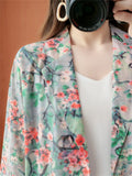 Women's Plum Blossom Print Notched Lapel One Button Blazer