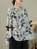 Leisure Half Sleeve Loose Chrysanthemum Shirt for Women