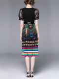 Women's Printed Patchwork Pleated Knitted Dress