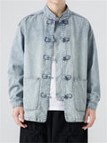 Men's Trendy Stand Collar Patch Pocket Washed Denim Jacket