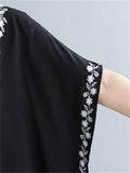 Women's Comfortable Floral Embroideried V Neck Kaftan Dress