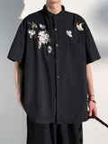 Men's Chinese Style Flying Butterfly Pear Flower Embroideried Shirt