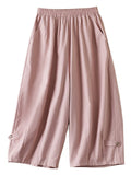 Elastic Waist Button-Decorated Loose Pants for Women