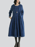 Classy Corduroy Mid-length Dress for Ladies