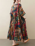 Plus Size Round Neck Abstract Print Oversized Dress for Women