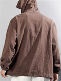 Male Pure Color Hooded Shirt with Double Pockets