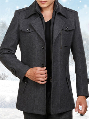 Male Stylish Wool Blend Removable Inner Liner Jacket