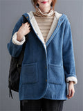 Women's Winter Keep Warm Plush Lining Corduroy Hooded Coat