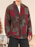 Men's Color Block Patchwork Front Lace Up Loose Jacket