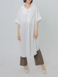 Summer V-Neck Super Loose Long Cotton Shirt for Women