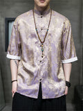 Men's Retro Jacquard Summer Cozy Ice Silk Tang Suit Shirt