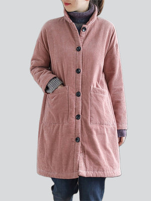 Women's Winter Candy Color Corduroy Mid-Length Cotton Coat