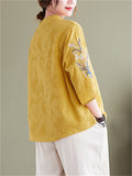 Women's Leisure Flower Embroidery Half Sleeve Loose Shirt