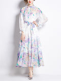 Female Dreamy Long Sleeve Printed Layered Ruffle Dresses